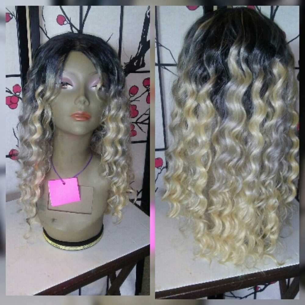 Custom ombre curly blonde silver hair wig